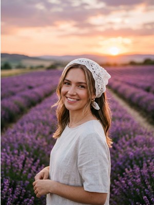 Belirtilmemiş Vintage Örgü Dantel Bandana Kadın Baş Bandı Şık Boho Saç Aksesuarı