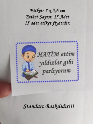 Tasarı Mağazası 15 Adet 7x5 cm Mavi Hatim Ettim Yıldızlar Gibi Parlıyorum Baskılı Yapışkanlı Mat Etiket - Standart Baskılı-1