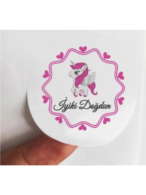 Tasarı Mağazası 24 Adet 4 cm Iyiki Doğdun Unicorn Boynuzlu At Baskılı Mat Etiket Sticker-2