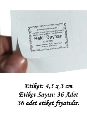 Tasarı Mağazası 36 Adet 4,5x3 cm Kişiye Özel Sarmaşıklı Dörtgen Ruhuna El-Fatiha Baskılı Mat Etiket - Vefat Etiketi-3