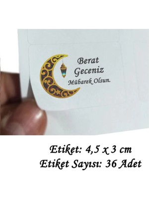 Tasarı Mağazası 36 Adet 4,5x3 cm Hilal Berat Geceniz Mübarek Olsun Baskılı Mat Etiket- Lokum Kutusu Etiketi-1
