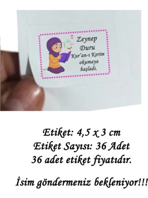 Tasarı Mağazası 36 Adet 4,5x3 cm Pembe Kişiye Özel Kur’an-I Kerim Okumaya Başladı Baskılı Mat Etiket - 4