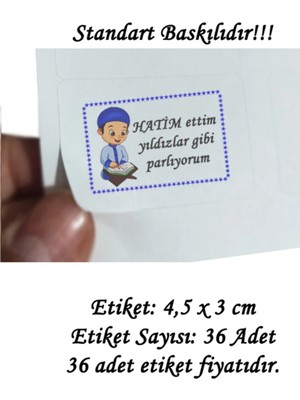 Tasarı Mağazası 36 Adet 4,5x3 cm Mavi Hatim Ettim Yıldızlar Gibi Parlıyorum Baskılı Mat Etiket - Standart Baskılı-3
