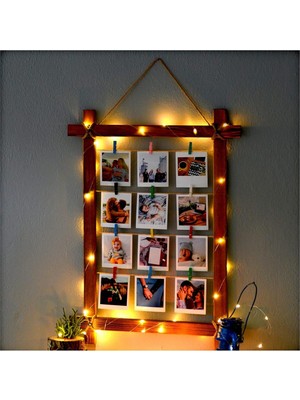 Empressco 70X40 cm Duvar Için LED Işıklı Ipli ve Mandallı Çoklu Fotoğraf Çerçevesi, Resim