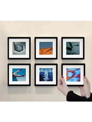 Empressco Decor Sök-Tak Paspartulu Siyah 14X14 cm Pola Kare Yapışkanlı Fotoğraf Çerçevesi 6'lı Paket Pvc