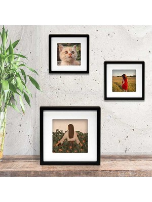 Empressco Yapışkanlı Sök-Tak Paspartulu Siyah 14X14CM Pola Kare Fotoğraf Çerçevesi
