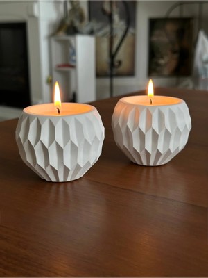 Empressco Geomeda Asimetrik Geometrik Desenli 2 Adet Beyaz Beton Soya Parafin Mum