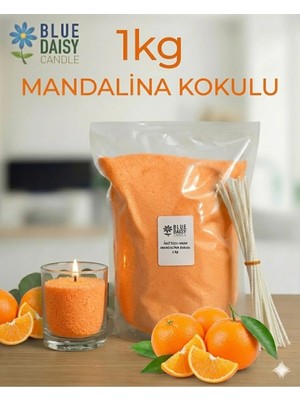 Empressco 1 kg Turuncu Renkli Mandalina Kokulu Inci Tozu Mum ( 25 Adet 20 cm Fitil ile ) Toz Mum , Kum Mum