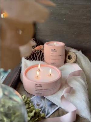 Empressco Pembe Renk Soya Wax Amber Vanilya Kokulu Dekoratif 2li Beton Saksı