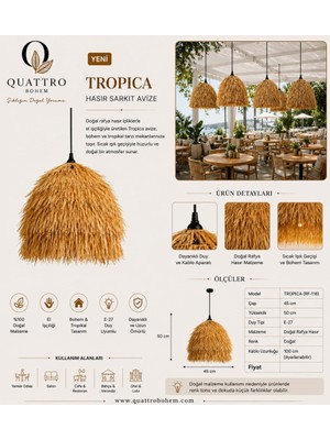 Quattro Home Tropica Hasır Sarkıt Avize 45X50 cm Doğal Rafya Bohem ve Tropikal Aydınlatma
