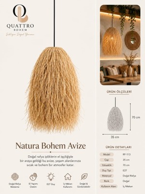 Quattro Home Natura Doğal Rafya Bohem Sarkıt Avize 35 × 70 cm – El Yapımı