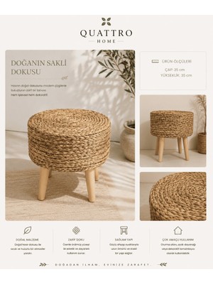 Quattro Home Muz Örgü Tabure Yükseklik Ahşap Ayaklı Dekoratif Tabure