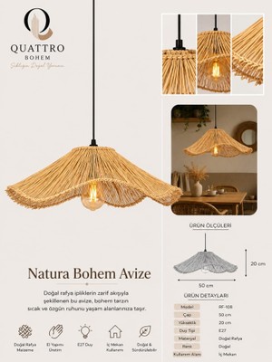 Quattro Home Maris Bohem Avize 50X20 cm Doğal Rafya El Yapımı Sarkıt Aydınlatma