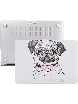 MacBook Air M1 Kılıfı 13 Inç A2337 A2179 A1932 Uyumlu Sert Kapak Hard Case Koruyucu Kılıf Gözlüklü Pug Köpek Desenli Uv Baskılı Çizilme Önleyici Pembe