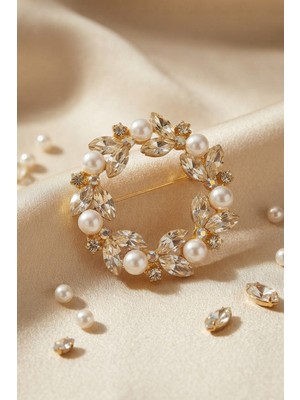 Renas Store Gold Renk Zirkon Taşlı Çelenk Model Broş