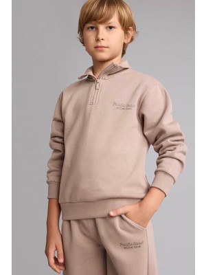 Defacto Yarım Fermuarlı Dik Yaka Vizon Erkek Çocuk Sweatshirt H9689A8/BN615