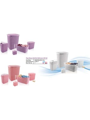 Aydogan's 5 Parça Örgü Desenli Plastik Banyo Seti Çamaşır Sepeti Deterjanlık Çöp Kovası Klozet Fır�