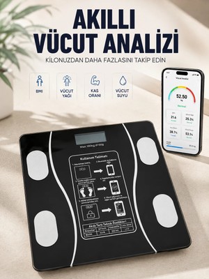 Tbl Dekor Akıllı Vücut Analiz Baskülü Bluetooth Bağlantılı 4 Sensörlü LCD Ekranlı Dijital Tartı