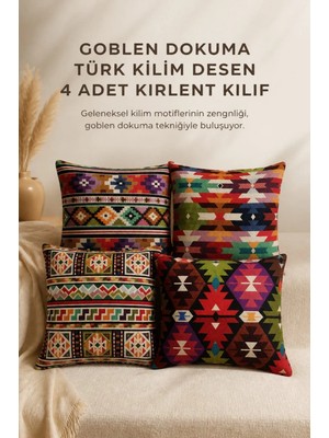 Goblen Dokuma Türk Kilim Desen 4 Adet Kırlent Kılıf
