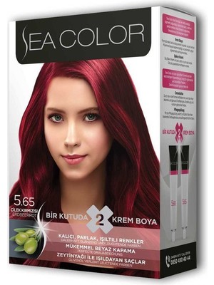 Sea Color 2 Tüp Krem Saç Boyası Seti Çilek Kırmızısı No:5.65