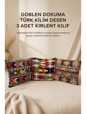 Goblen Dokuma Türk Kilim Desen 3 Adet Kırlent Kılıf