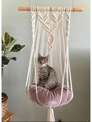 Empressco Ekru Makrome Kedi Salıncağı, 60X120CM, Şık ve Rahat Tasarım