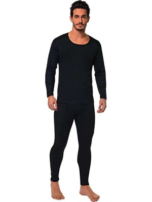 Royaleks Kota Erkek Kışlık Termal Sıcak Tutan Tayt ve Fanila Takım 2'li Set Siyah - L-Xl