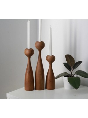 Empressco Doğal Ahşap Şamdan Seti 20CM & 17.5cm & 15CM , El Yapımı, Rustik Dekoratif 3'lü Mumluk Modern