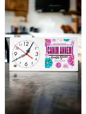 Empressco Canım Annem Seni Seviyorum Yazılı Ahşap Masa Saati