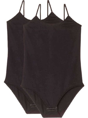 Royaleks 2 Adet Battal Beden Ip Askılı Kadın Çıtçıtlı Body Siyah - 2xl