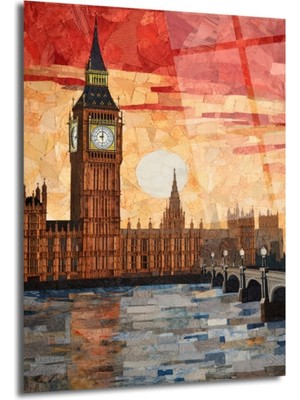 GLAZELLA Londra Big Ben Gün Batımı Mozaik Cam Tablo