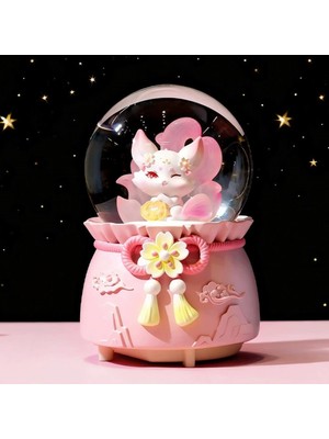 Keyfim Shop Sevimli Kedi Temalı Orta Boy Işıklı Müzikli Kar Küresi