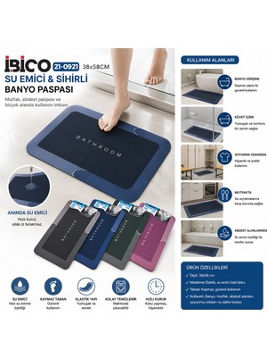 Go İthalat İbico i21-0921 Dikdörtgen Su Emici Sihirli Banyo Paspası Elastik  38x58 cm .