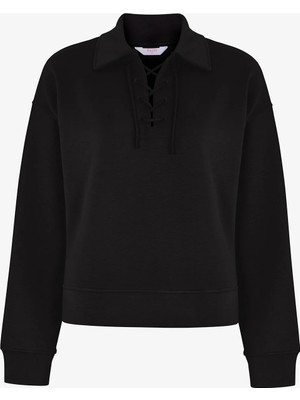 Penti Siyah Ipeksi Dokunuş Silky Touch Bağcıklı Uzun Kollu Sweatshirt