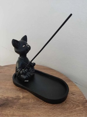 Empressco Çubuk Tütsülük Yogacı Kedi ve Altlık Tabak,dekoratif Tütsülük,ev Dekorasyon,salon Aksesuarları