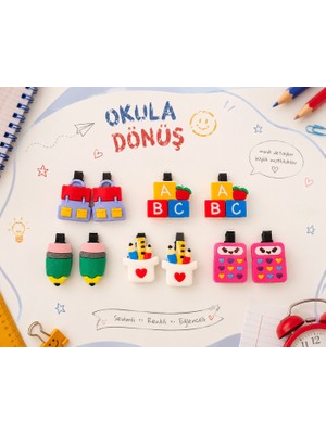 Joinkidz Okul Temalı Kız Çocuk Renkli Pens Toka Seti Kalem Defter Okul Figürlü 5'li