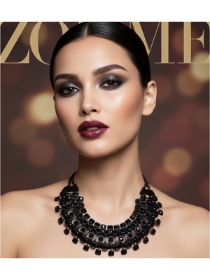 Moda Accessories Siyah Zincirli Taşlı Abiye Kolye – Modern Gösterişli Gece Kolyesi