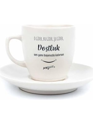 Dostluk 2 Kişilik 4 Parça Krem Türk Kahvesi Fincan Seti - Hediyelik Kahve Fincanı Seti