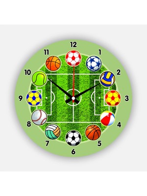 Empressco Çocuk Odası Duvar Saati / Spor Topları  Temalı Duvar Saati / Uv Baskılı / 48 cm