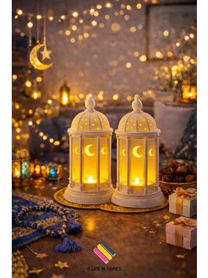 Empressco 2li Set Ramazan Feneri - (Tealight LED Hediyeli ) Fanos Ev Ofis Süsü Hoşgeldin Işık Modern Dekoratif