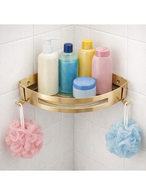 Fause Banyo Köşe Rafı 304 Paslanmaz Çelik 23X23 cm Şampuanlık KBK100 (Fırçalanmış Altın)