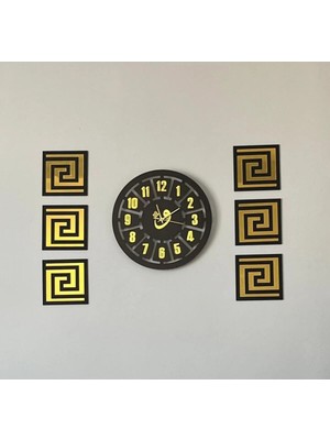 Empressco Tablo Duvar Saati Siyah - Gold Aynalı Pleksiglass Vav Kelamı 7 Parça 80 x 60 cm