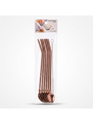 Ttt 6'lı Kaşıklı Pipet Seti - Bronz - Pipet Temizleme Fırçası