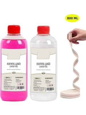 Empressco Kandil Yağı, 2'li Set, Şeffaf Pembe , 800 ml + 50CM Fitil