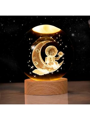 Hepta Collection Coverzone Standlı Cam Küre Işıklı Göz Yormayan Ay ve Astronot Motifli Masaüstü Aydınlatma Gece