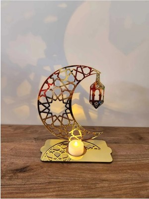 Empressco Ramazan Süsü Çift Yönlü Aynalı Gold/siyah Işıklı Dekoratif Yansıtmalı Mumluk Fener Selçuklu Desen