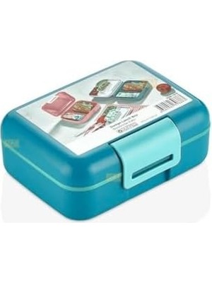 Bento 1600ML Lunchbox Tek Katlı 2 Bölmeli Pp Plastik Sefer Tası Yemek Kutusu Turkuaz