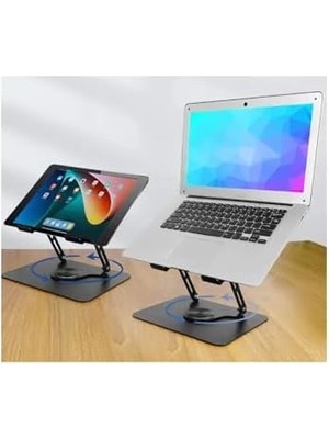 ZR-110 B Alüminyum 360 Derece Dönen Tabanlı Katlanabilir Taşınabilir Laptop Standı (Koyu Gri)