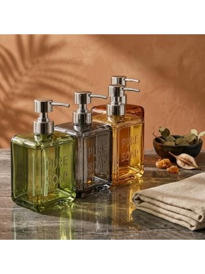 1 Adet 500 ml Cam Sıvı Sabunluk - Şık Tasarım - 4 Farklı Renk Seçeneği (Asorti Gönderim)