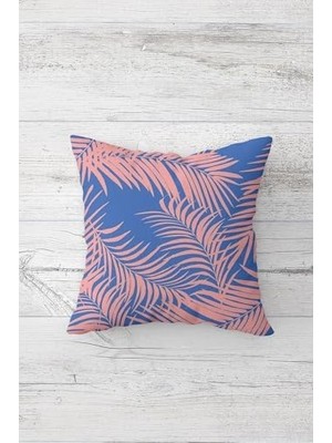 Zigzag ve Tropikal Yaprak Desenli Gizli Fermuarlı Kırlent Kılıfı Koltuk Yastık Kılıfı TAKIM(4ADET), Pembe-Mavi 45 x 45